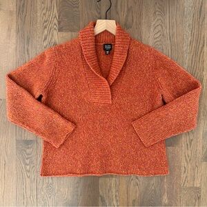 Eileen Fisher Petites Shawl Collar Merino Wool Blend Melange Sweater Orange MP